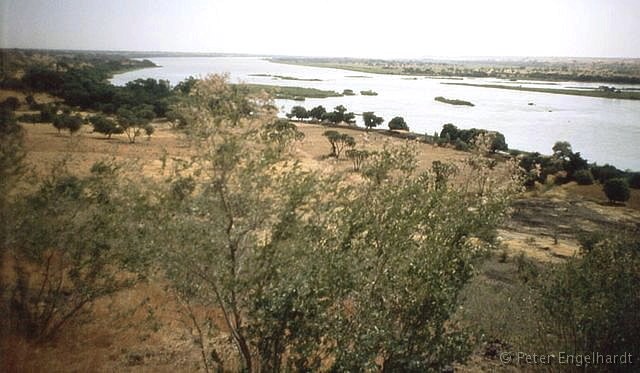 Blick über das Flußtal des Niger nördlich der Hauptstadt Niamey bei hohem Wasserstand.