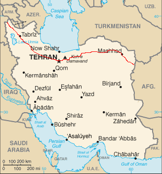 Route durch den Iran