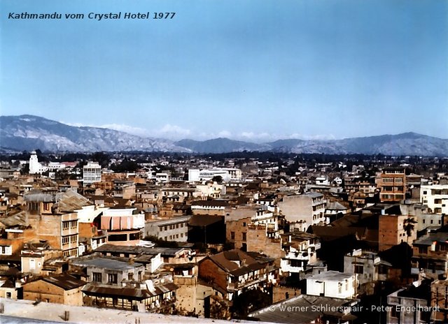 Blick vom Dach des Crystal Hotel auf Kathmandu 1977